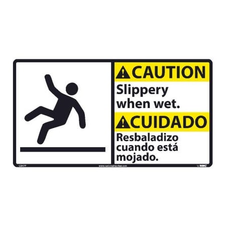 National Marker Co Bilingual Vinyl Sign - Caution Slippery When Wet CBA7P